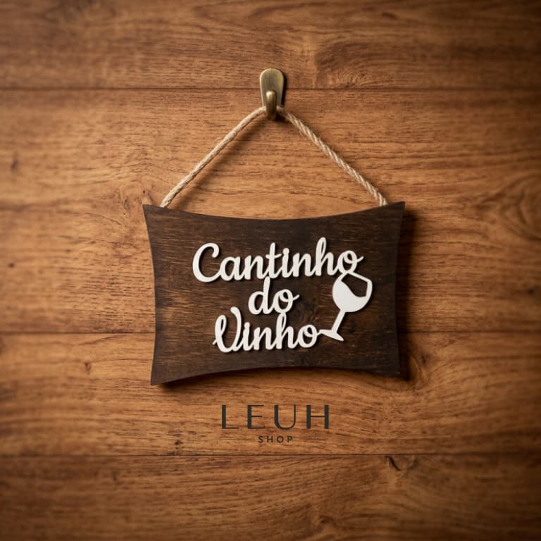 Placa Decorativa Madeira Pinus Cantinho do Vinho Café Cerveja 17x26cm
