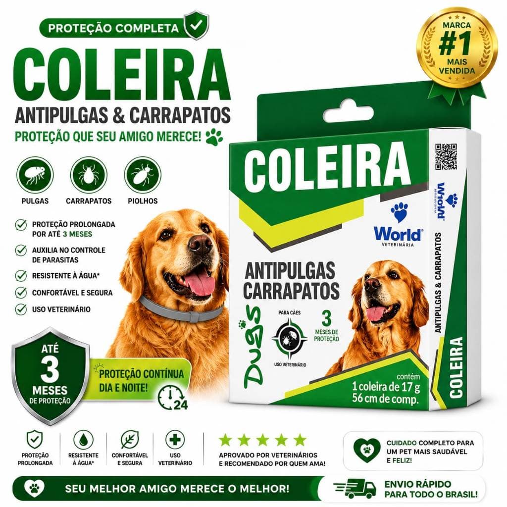 Coleira Dugs Antipulgas e Carrapatos p/Cães 17g c/ 56cm- World Veterinária
