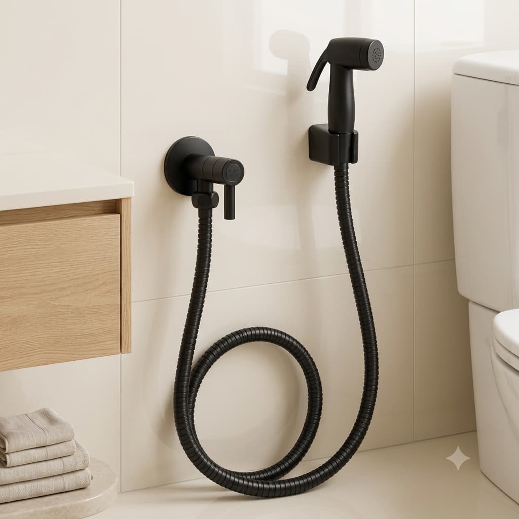 Ducha Higiênica Completa Preta Redonda 1,20m Acionamento 1/4 de Volta