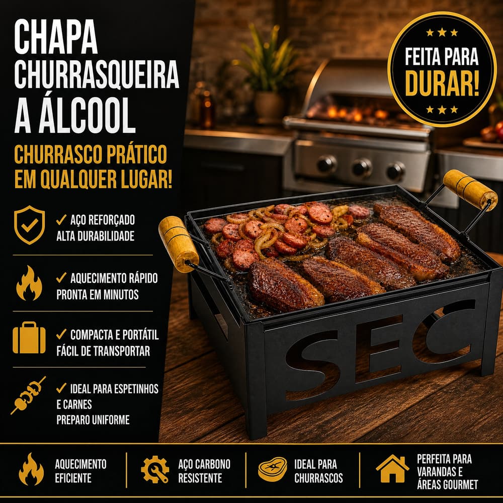 Chapa a Álcool Fogareiro Churrasqueira bifeira Ferro 1 Boca Multiuso portátil
