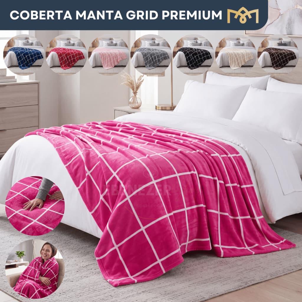 Cobertor Manta Decorativa Casal Grid 2,00x1,80m Micropercal Confort Macio Suave Aveludado Premium