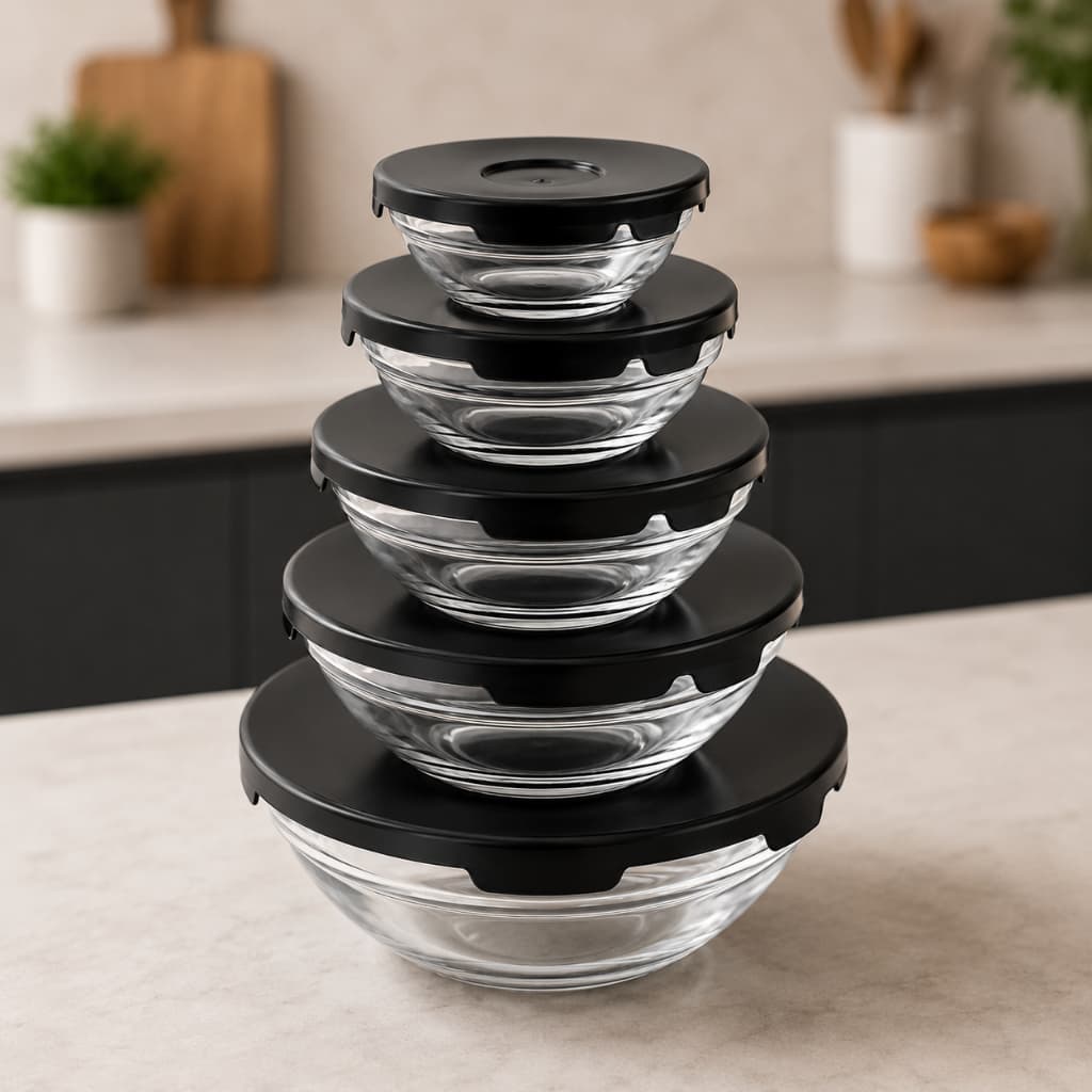 Kit 5 Potes Vidro Hermético Com Tampa Plástica Armazenamento Cozinha Organização