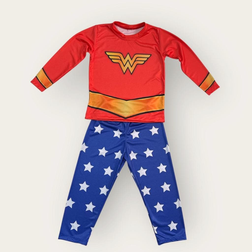 Pijama Infantil Mulher Maravilha Fantasia Temática Mulher Maravilha Conjunto Camiseta Calça Infantil Feminino Heróis