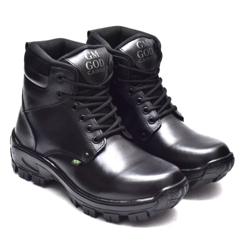 Bota Coturno Preto 100% Couro com C.A bico PVC REF:04 PRETO