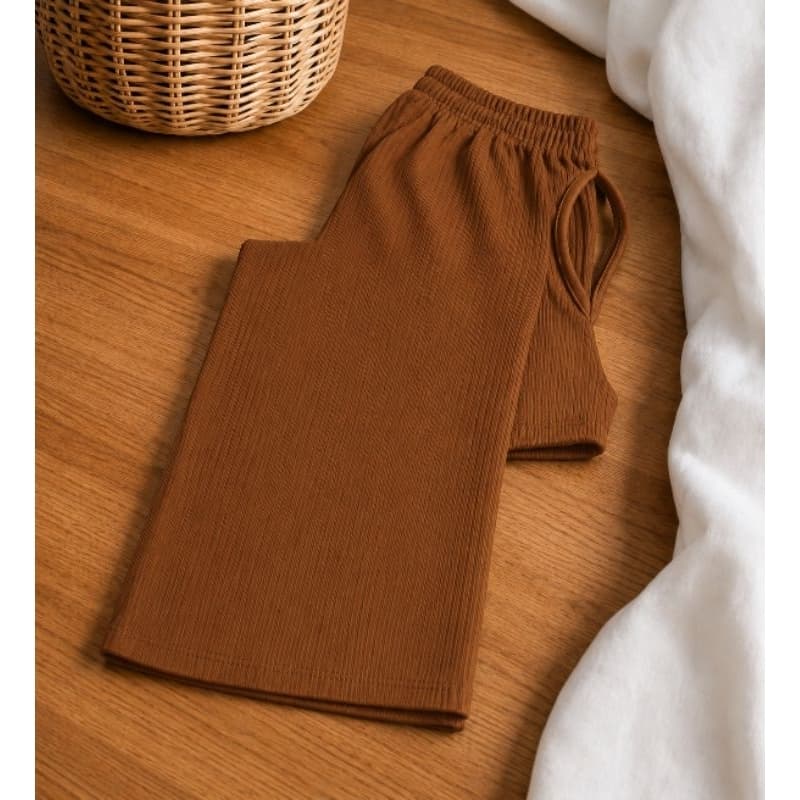 Calça Feminina Pantalona Cintura Alta Tecido Malha Fernanda Calça Social Perna Larga