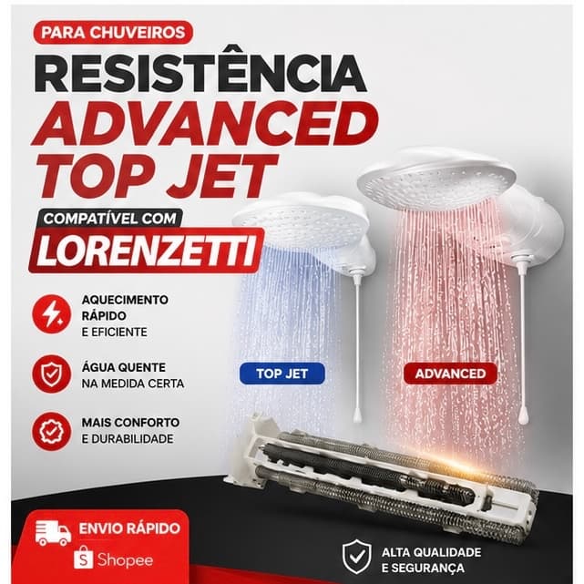 Resistência Advanced TopJet Chuveiro Lorenzetti  110V e 220V 5400W 7500W