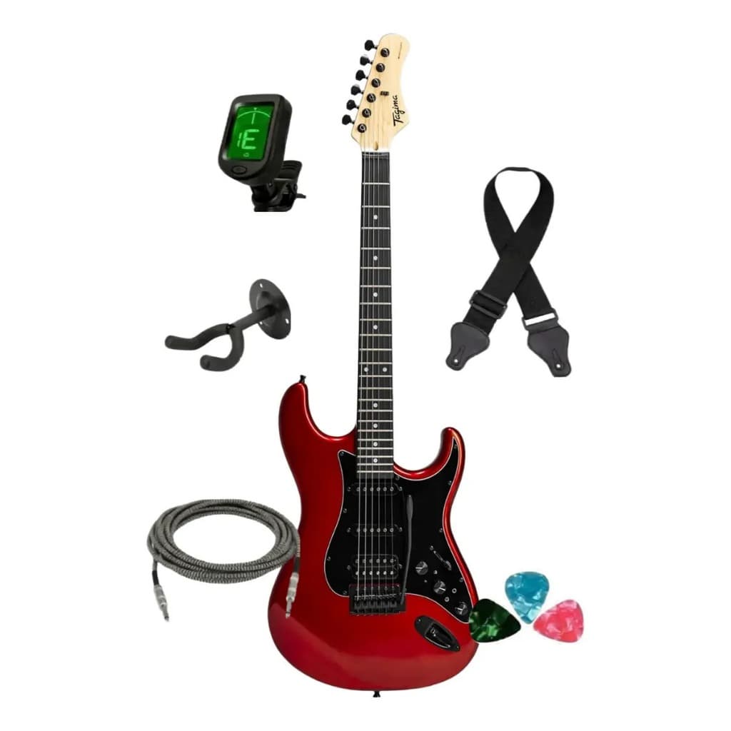Kit Guitarra Elétrica Stratocaster Tagima Sixmart Efeitos integrados Candy apple Com Acessórios