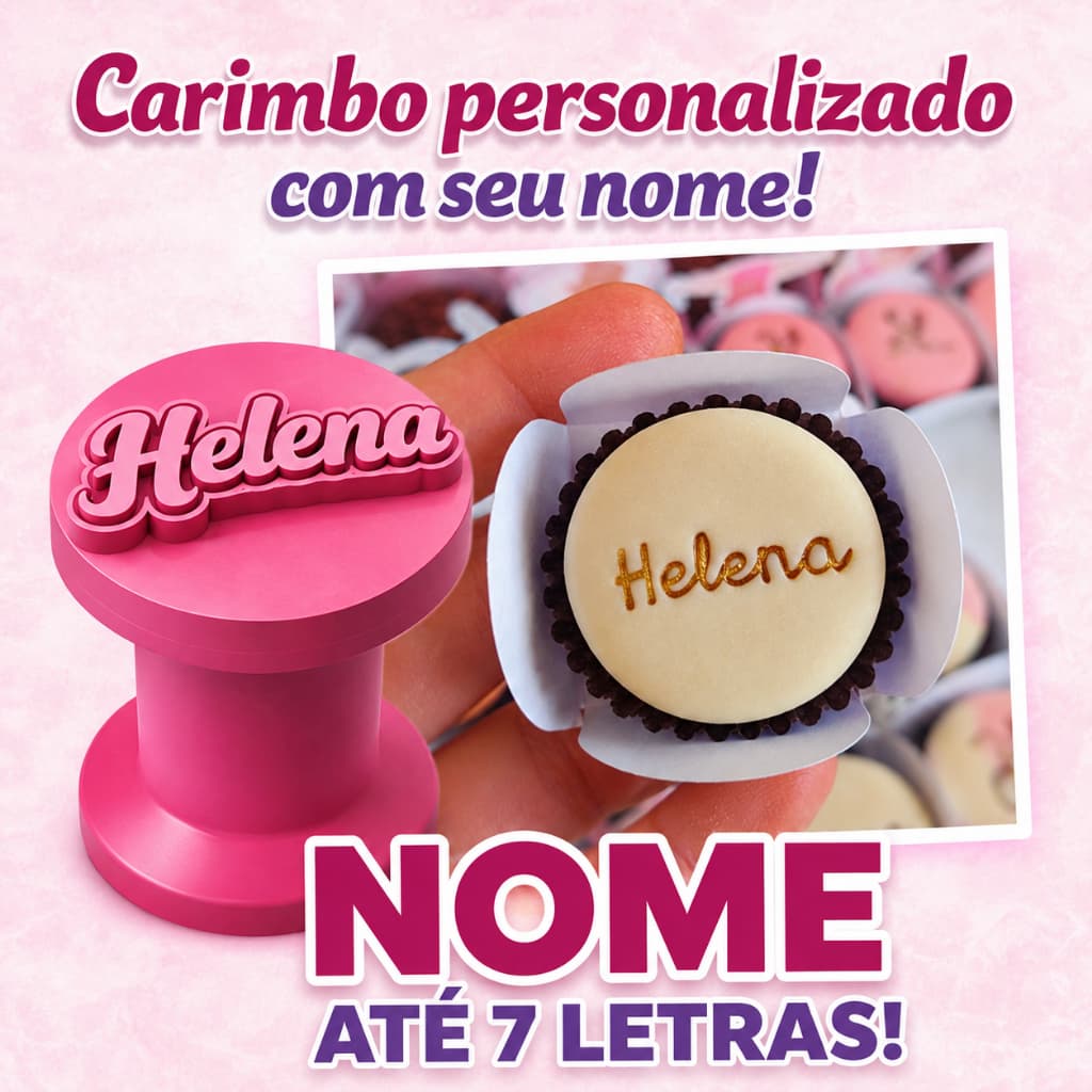 Carimbo personalizado com nome docinho brigadeiro confeitaria