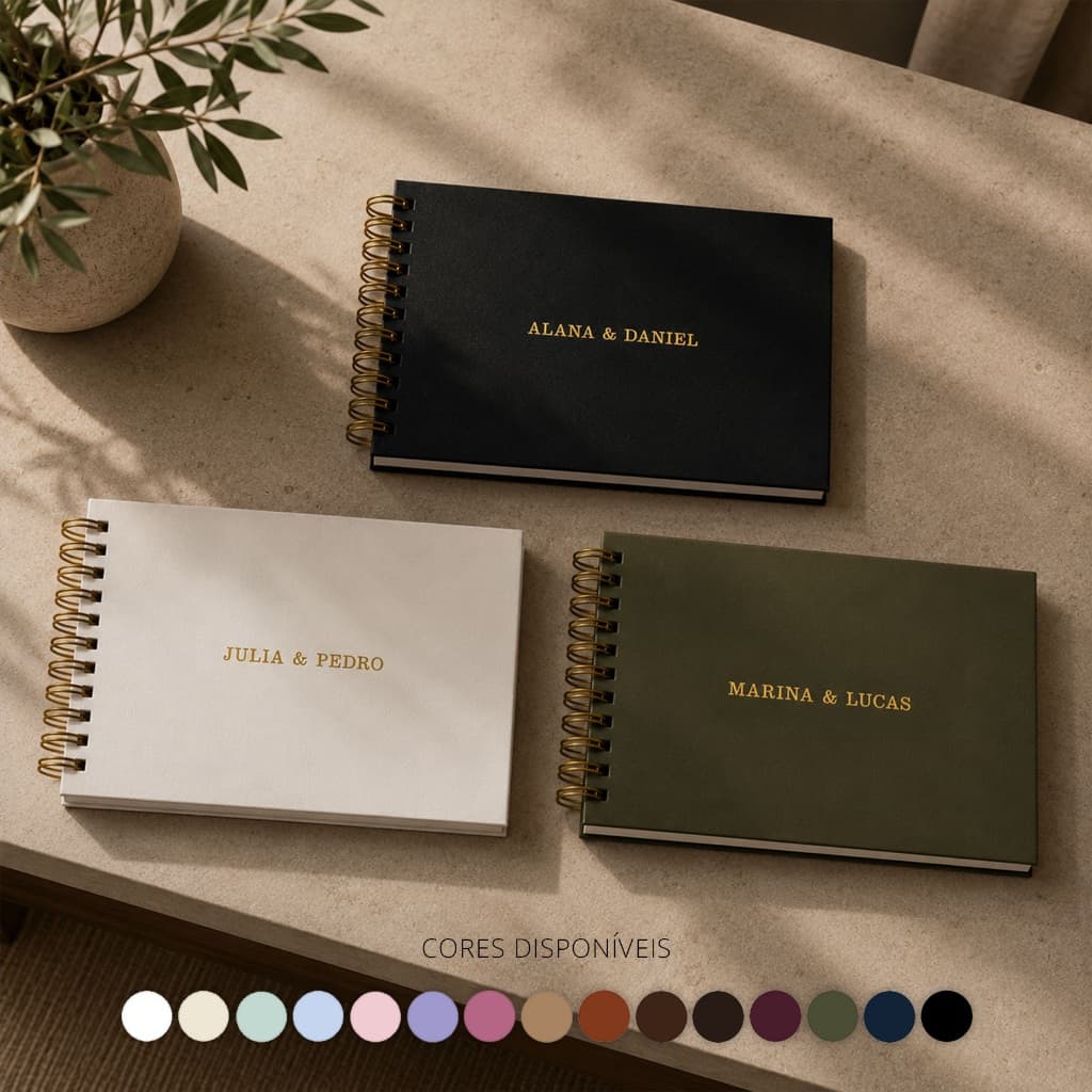 Caderno Scrapbook Personalizado A5 (15x21cm) Várias Cores de Capa Folhas Pretas, Brancas ou Kraft 180g