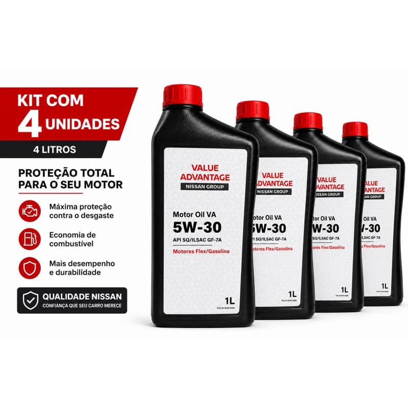 Kit 4L Óleo Motor Nissan 5W-30 Value Advantage API SQ GF-7A Flex/Gasolina 4x1L Original