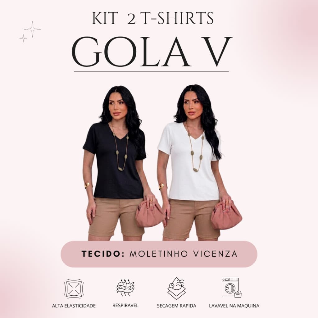 ✨ Kit 2 Blusas Femininas Moletinho Vicenza Decote V Leve Macia e Elegante