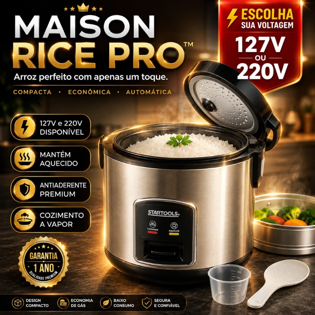 Panela de Arroz Elétrica 1L StarTools Maison Antiaderente Cozinha Aquece  Cozimento Vapor 127V/220V