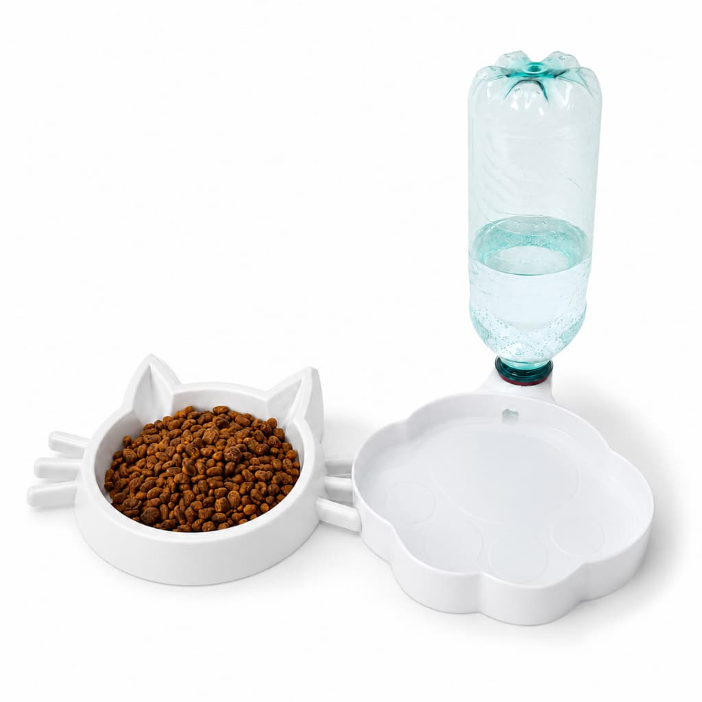 Kit Bebedouro Automático + Tigela de Comida para Gato Comedouro Pet 2 em 1 Reservatório Água Tigela de Comida para Gato