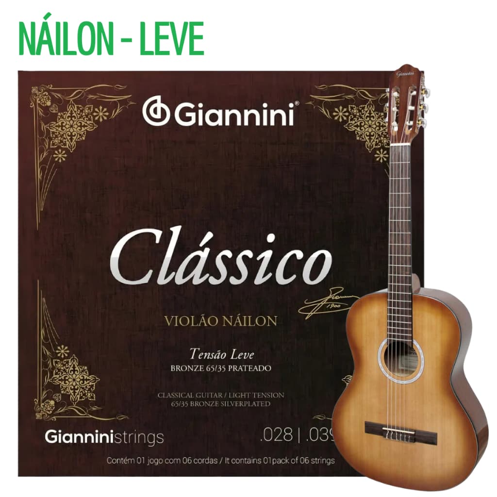 Encordoamento Giannini de Violão Nylon Jogo de Cordas Giannini Corda de Violão GENWPL Tensão Leve