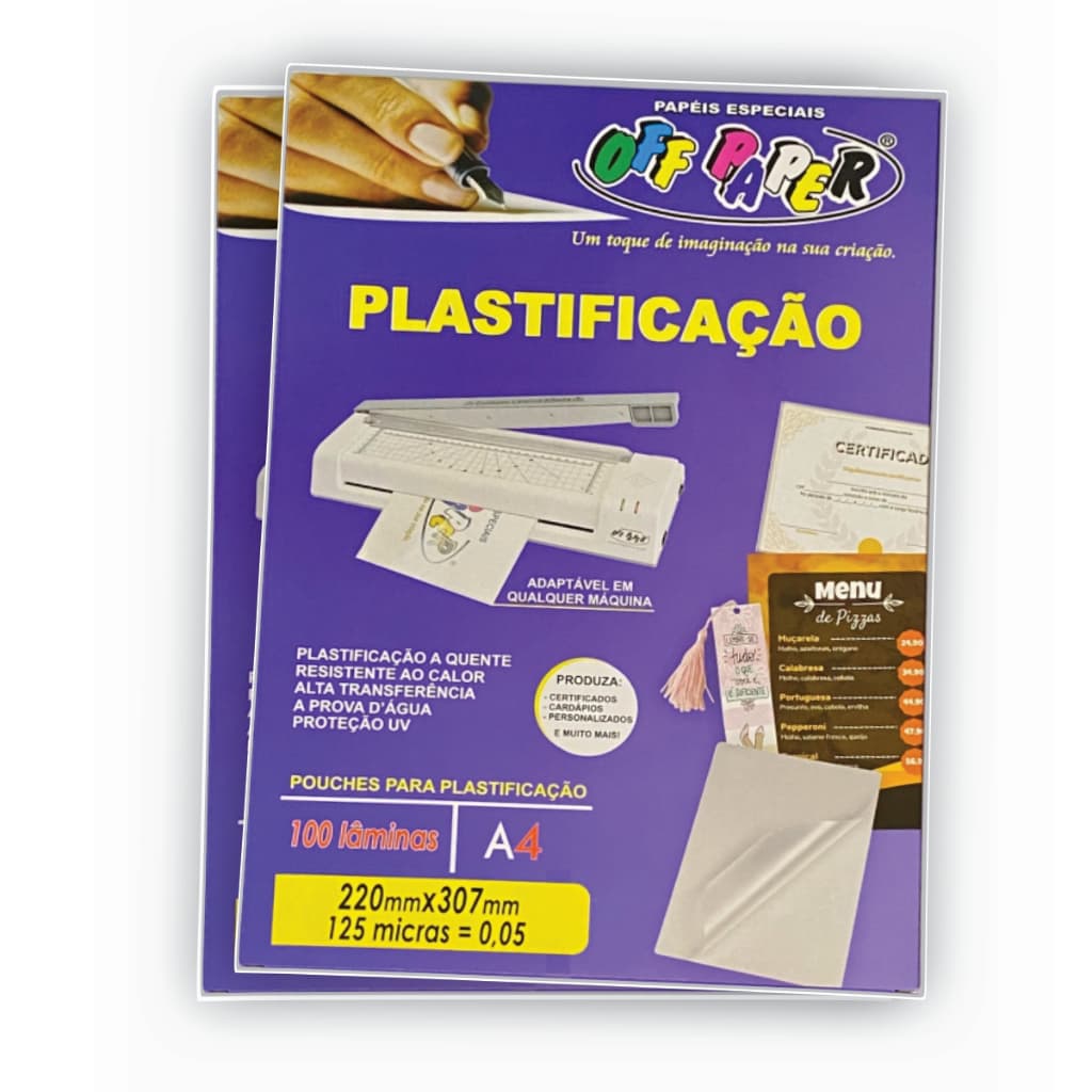 Pouche A4 para Plastificação - Pacote com 50/100 Folhas | OffPaper 125, micras, 220x307mm