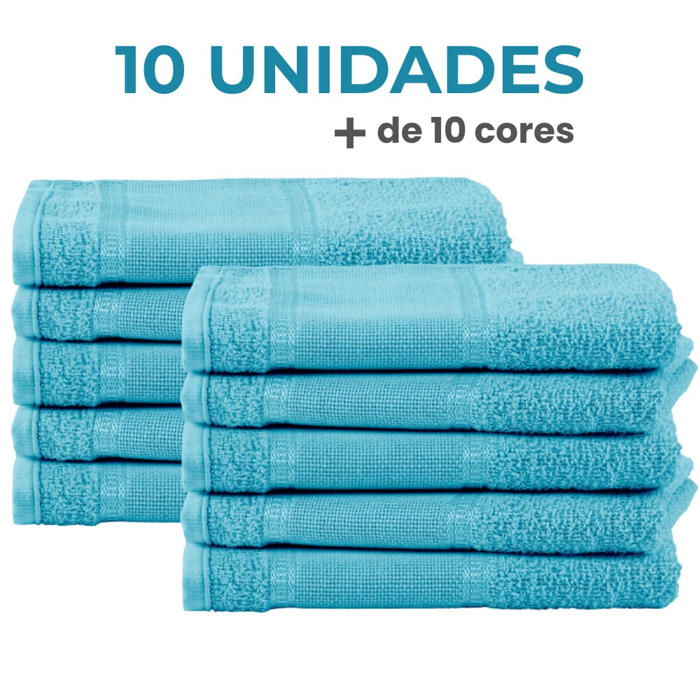 Kit 10 toalhas de mão para bordado, 29x45cm, diversas cores, algodão