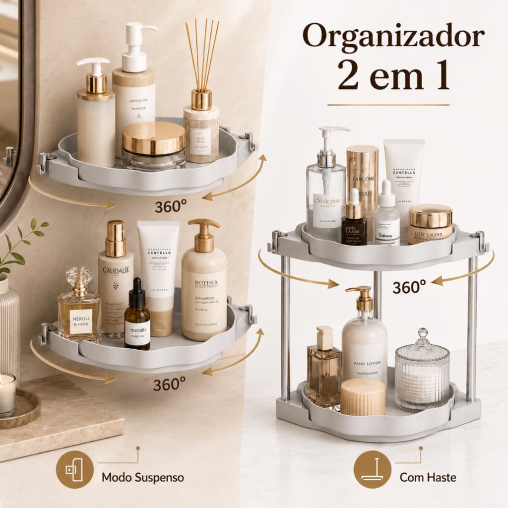Porta Objetos Giratório Premium Shampoo Cosméticos Perfumes2 Em 1