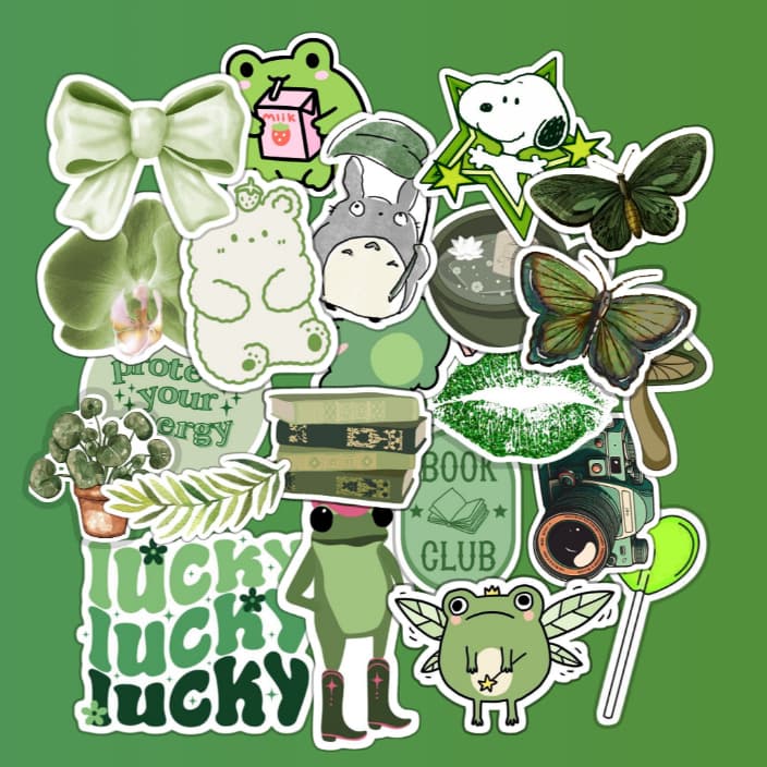 Kit 22 Adesivos Verde Aesthetic Green Para Decoração de Scrapbooking/Material de Papelaria/BUJO