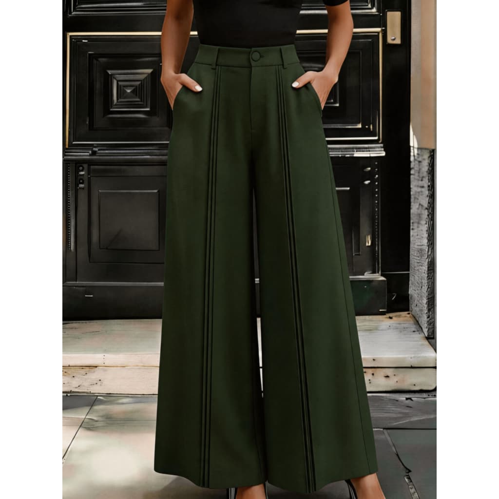 Calça Decorativa De Perna Larga Com Design De Perna Plissada Elegante E Sofisticado P M G
