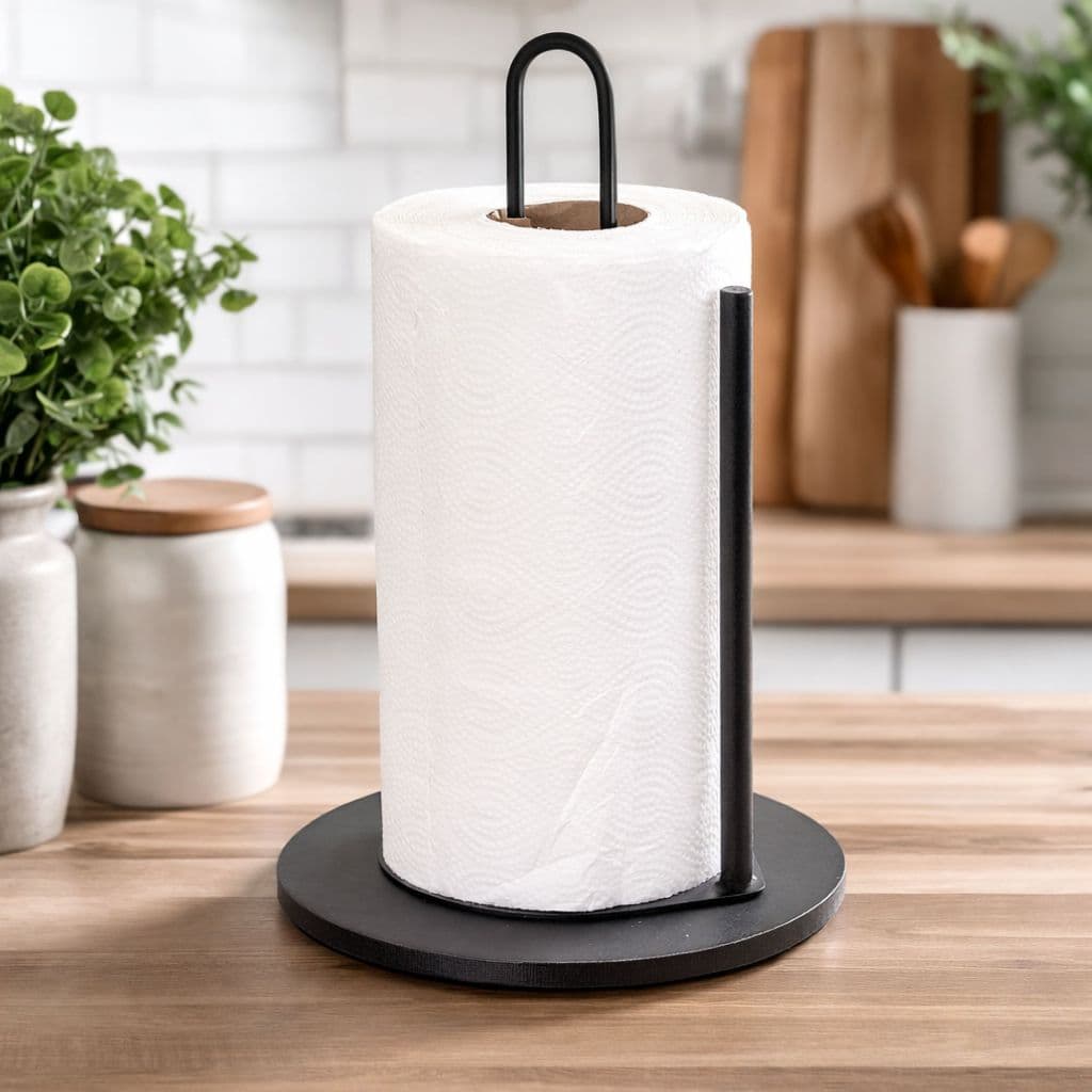 Suporte Porta Papel Toalha de Bancada em Aço Preto para Cozinha Área Gourmet