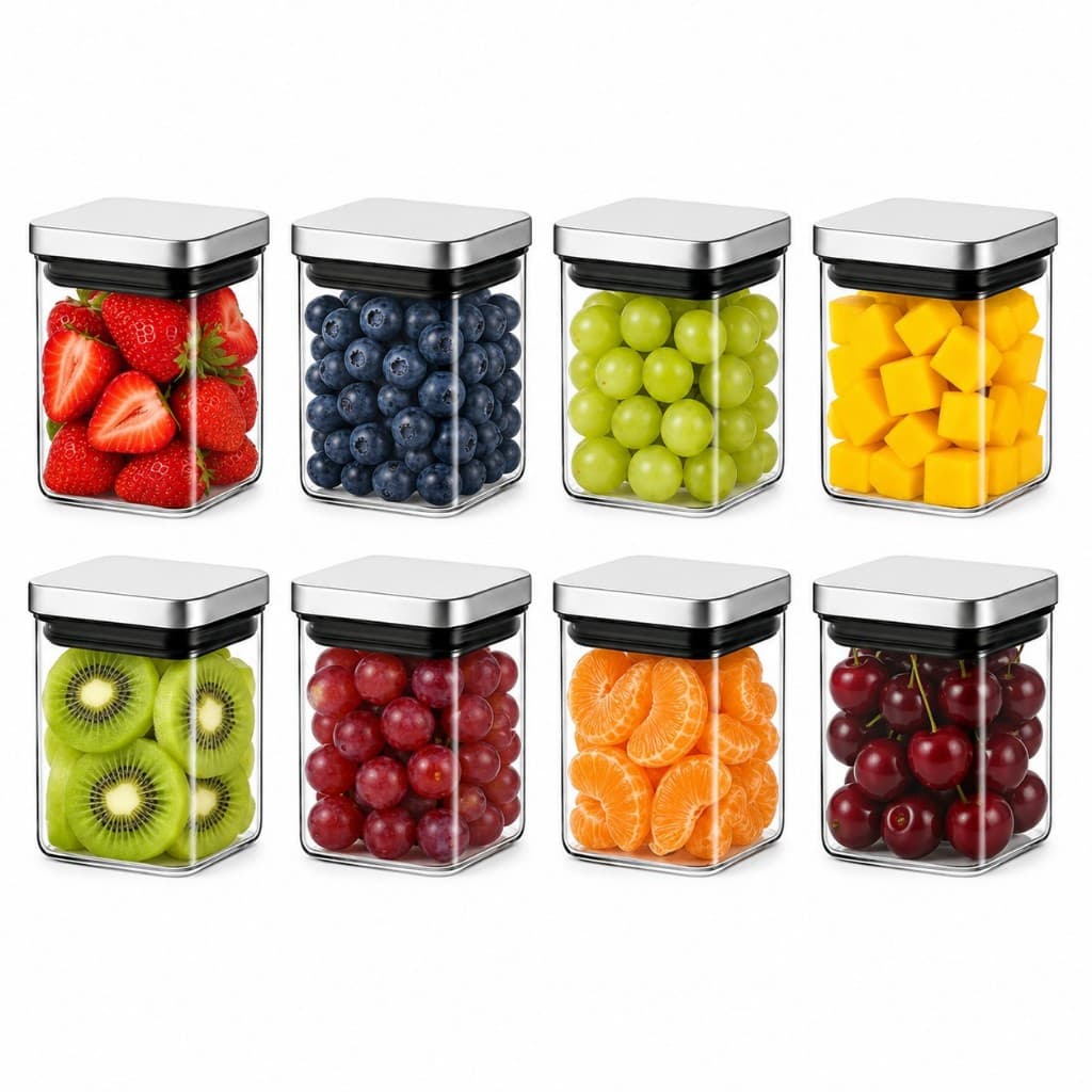 Kit Potes Herméticos Vidro Quadrado 250ml Tampa Inox Mantimentos