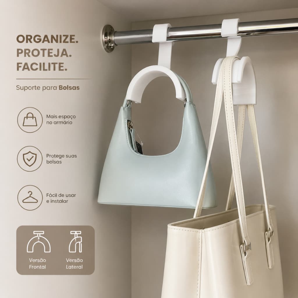 Gancho Organizador para Bolsas Suporte de Armário Closet Guarda Roupa Porta Bolsas Femininas