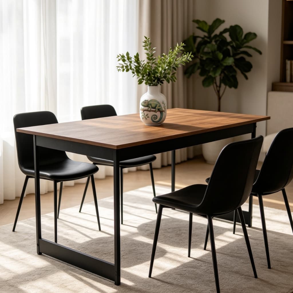 Mesa Sala De Jantar E Estar Estilo Industrial 112 Cm Wild Pés De Aço Camaleão