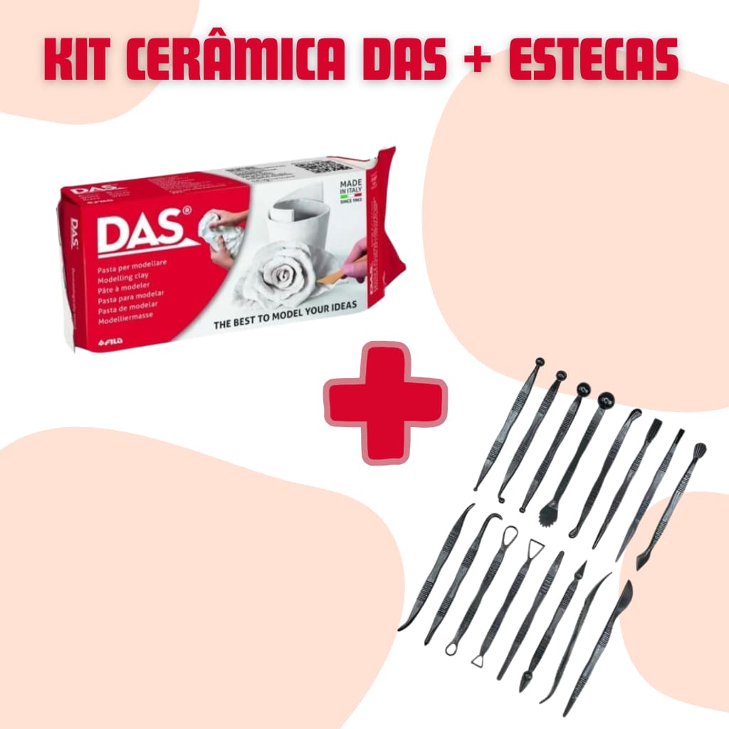 Kit Cerâmica Fria DAS + Estecas 16 peças para artesanato