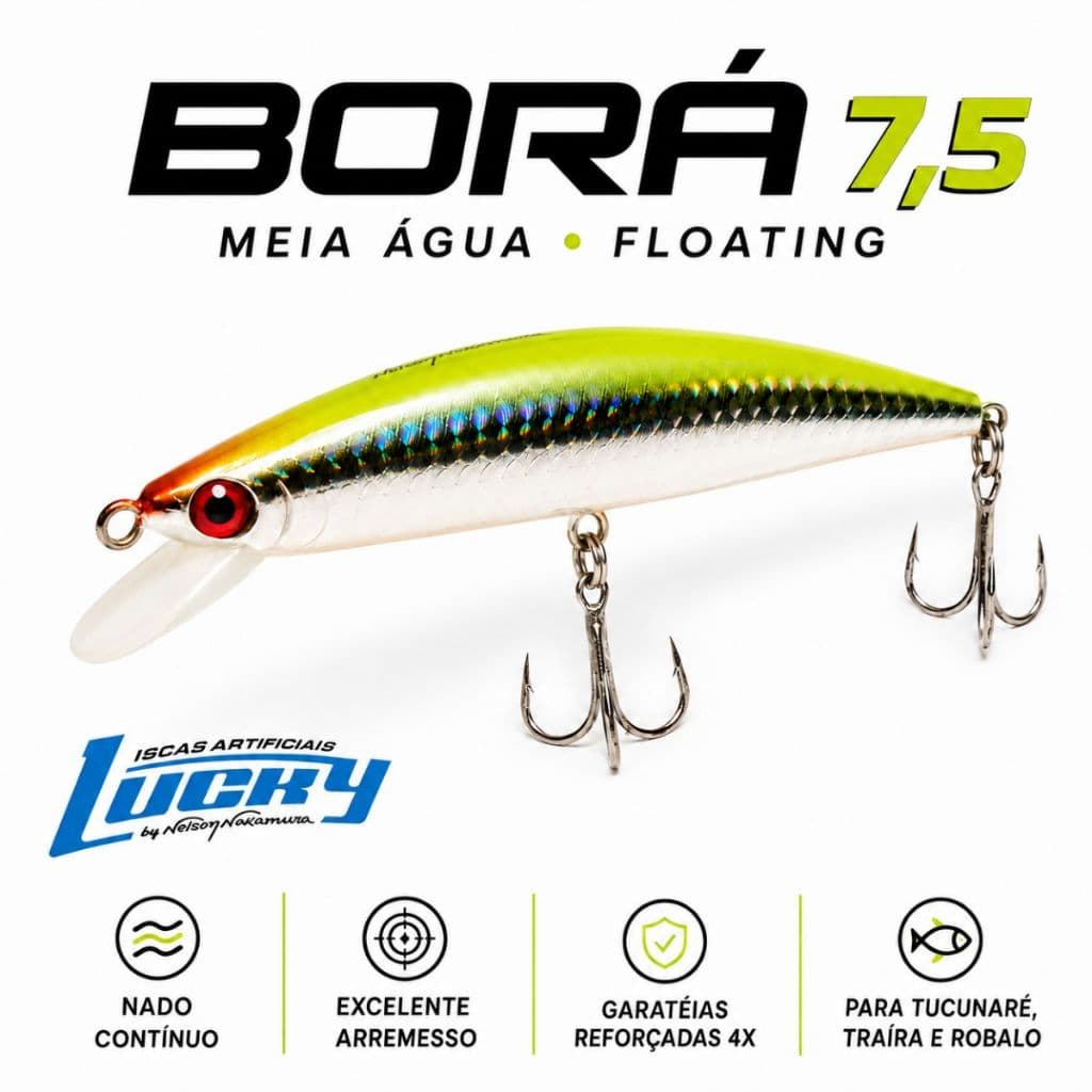 Isca artificial pesca Original Nelson Nakamura Borá 7,5cm 7g Meia Água Tucunaré Traíra Dourado