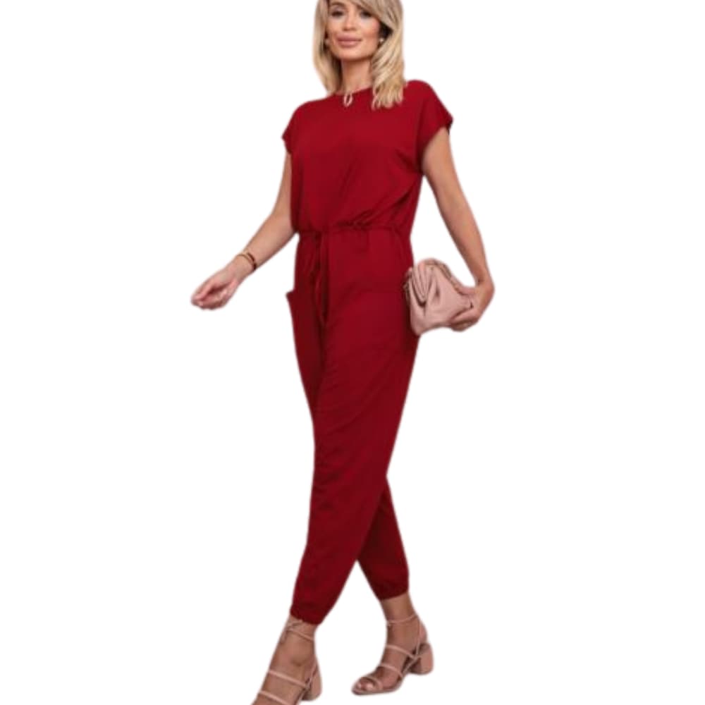 Macacão moda feminina elegante casual cintura com amarração com bolso e punho confortavel.