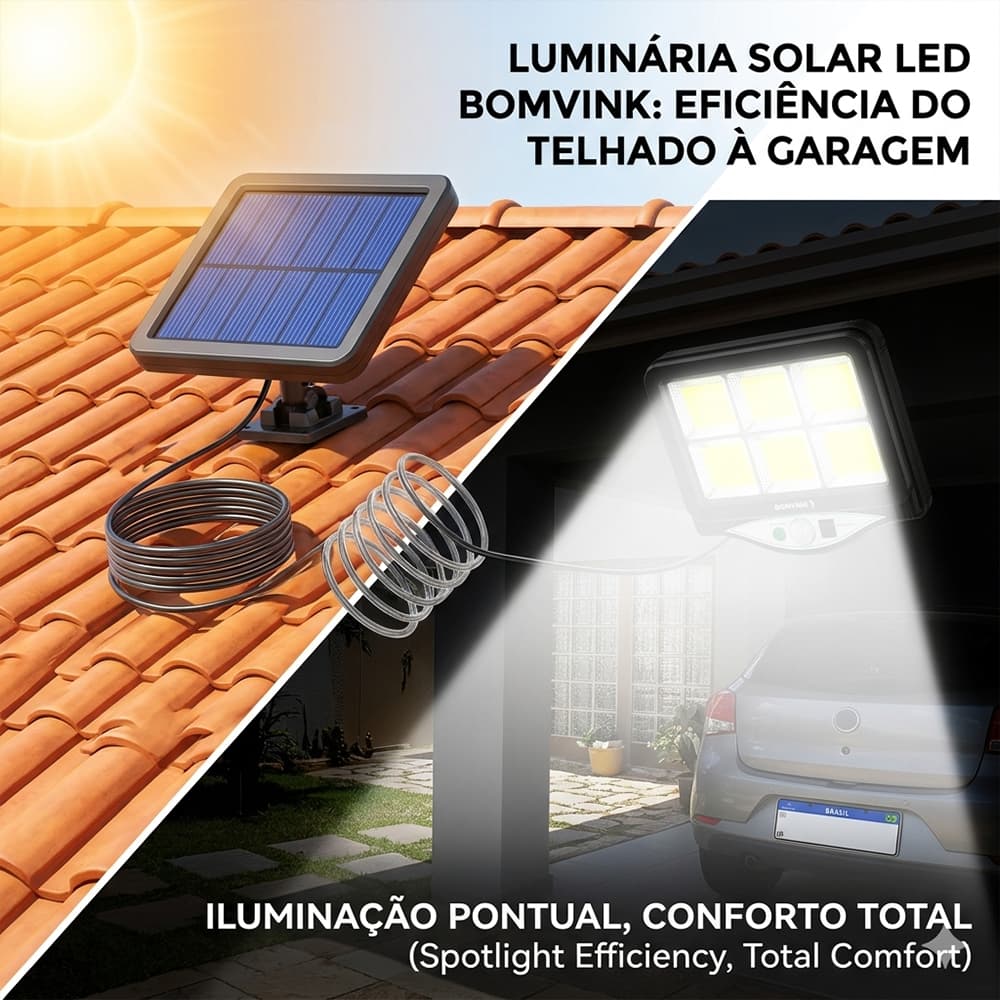 Kit 1 Ou 3 Luminárias Solar De Rua Refletor LED Divisível Alta Potência Com Cabo Extensor E Controle