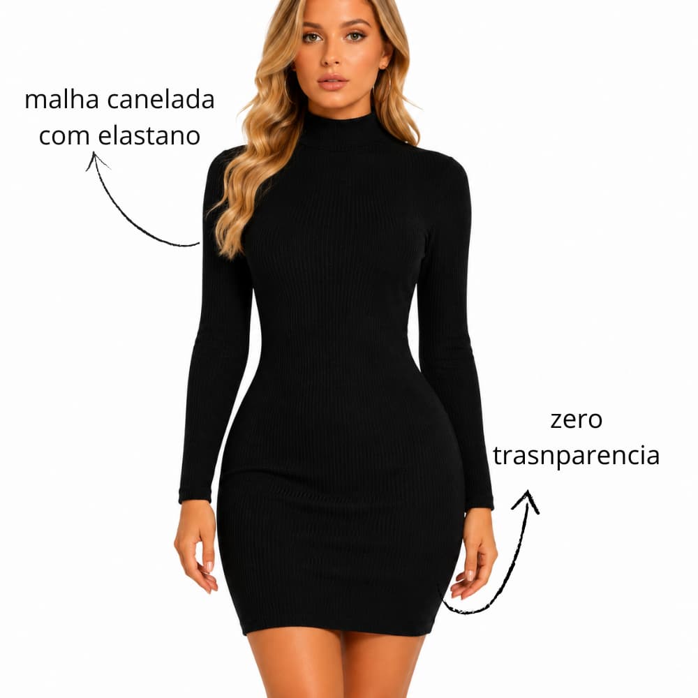 vestido feminino tubinho malha preto casual zero transparencia