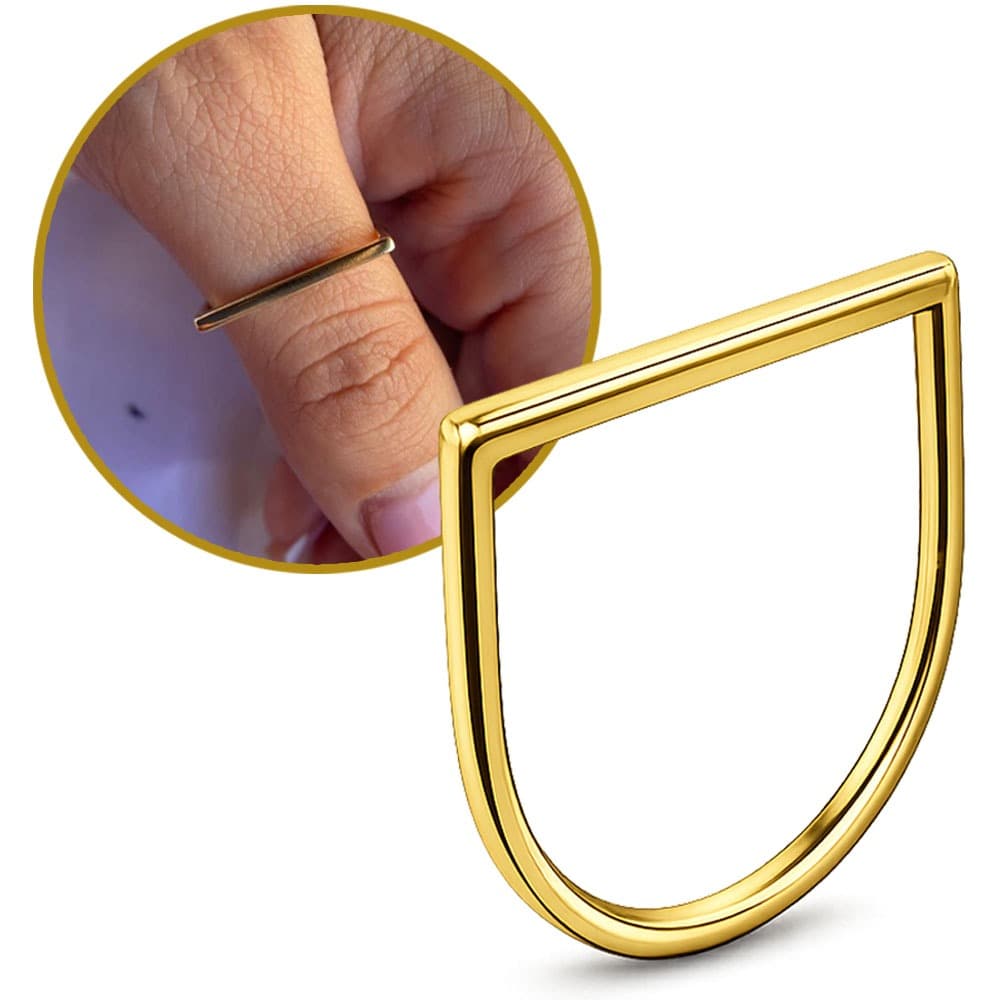 Anel Reto Feminino Moeda Antiga Geométrico Minimalista Dourado Moderno