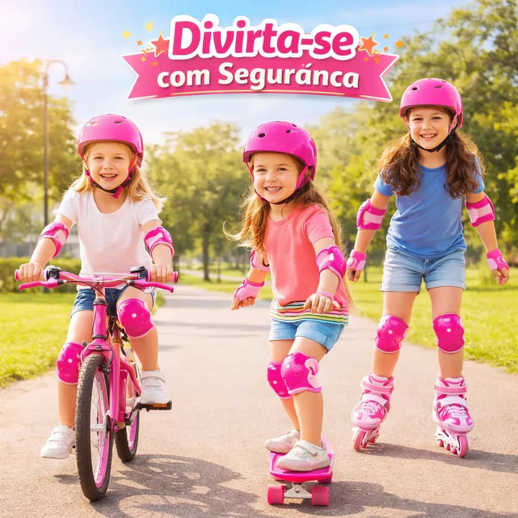 Kit Proteção Infantil Completo Capacete 7 Pecas Skate Bike Patins Seguro Confortável Várias Cores