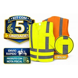 Kit 5 Colete Segurança Tipo Blusão Refletivo Bolso Zíper Alta Visibilidade EPI Sinalização Proteção