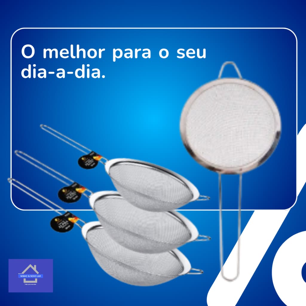 Peneira de Cozinha Inox Malha Fina Cabo Longo 12cm 14cm 16cm 18cm