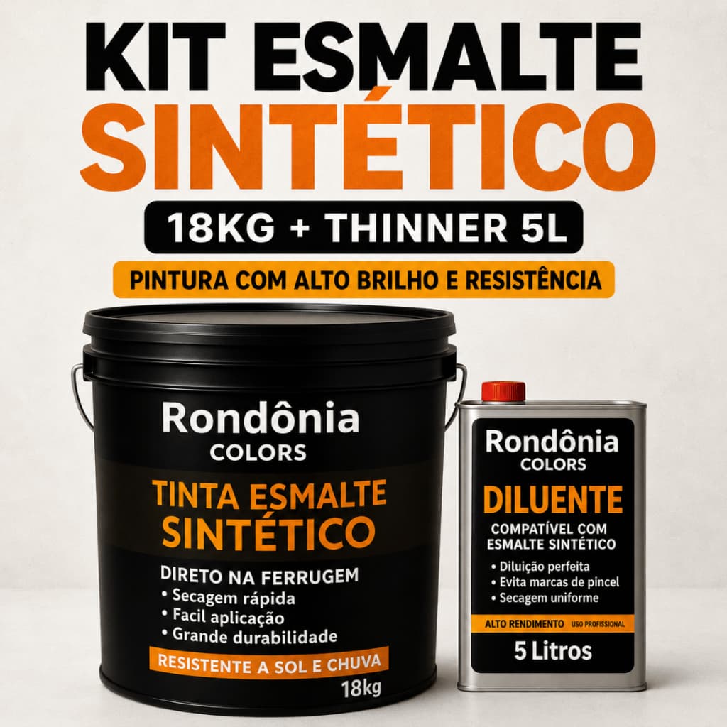 Kit Esmalte Sintético 18kg + Thinner 5L Alto Brilho Para Portão Grade Metal Madeira Base Solvente