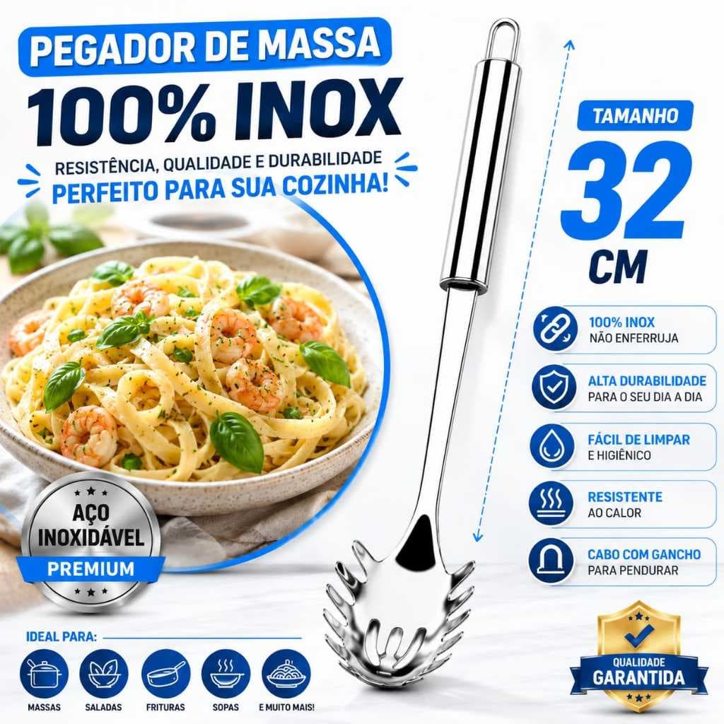 Pegador Para Massas 100% Aço Inoxidavel Alta Durabilidade Cabo com Gancho Pegador Para Massas