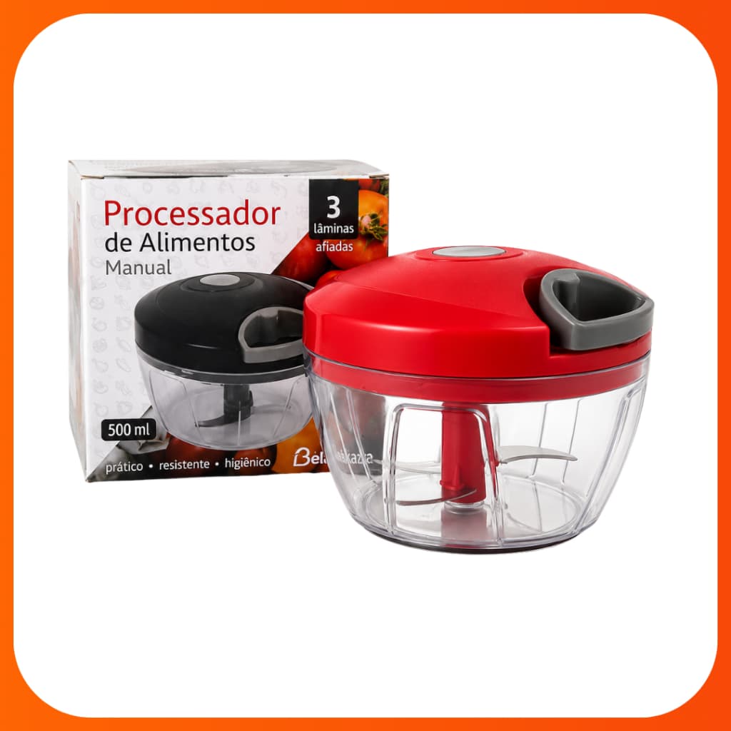 Processador De Alimentos Manual Triturador 500ml Lâminas Aço - CORES SORTIDAS