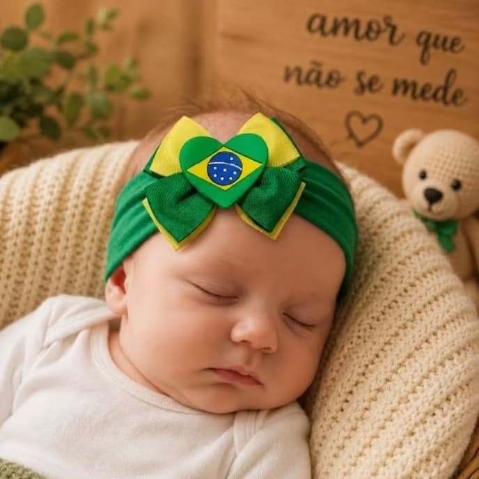 Laço Brasil Para Bebê na Meia de Seda Laço Copa do Mundo Laço Brasil infantil