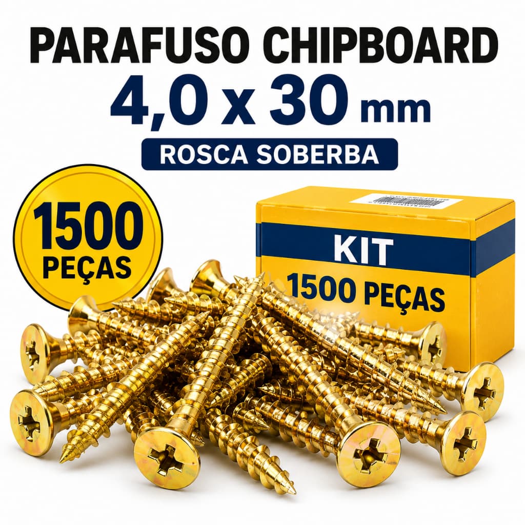 Kit Parafuso Chipboard 4,0x30mm Rosca Soberba Zincado 200 500 1000 1500 Peças Alta resistência