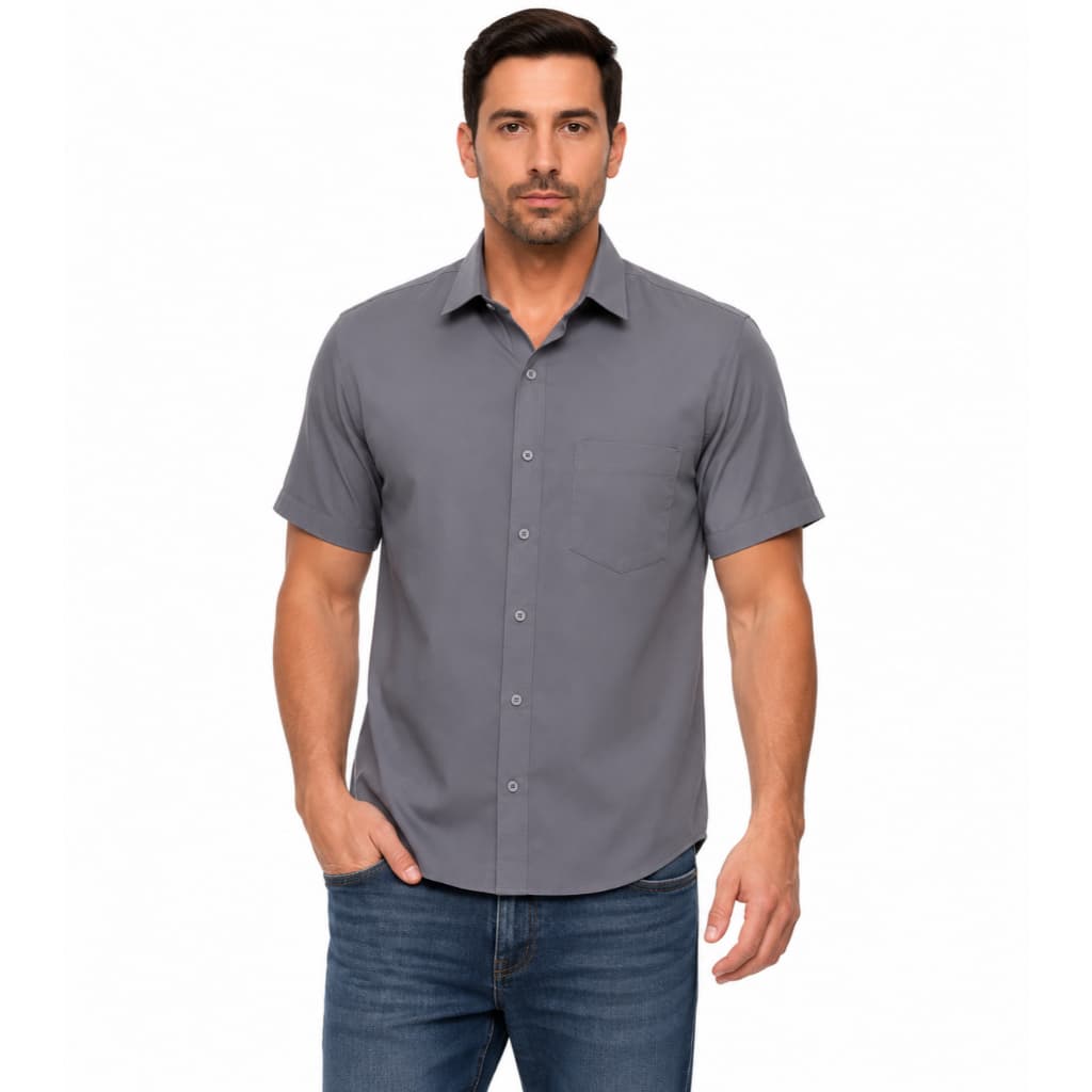 Camisa Social Masculina Manga Curta Blusa MicroFibra Não Amassa Com Bolso - Full Envio Imediato