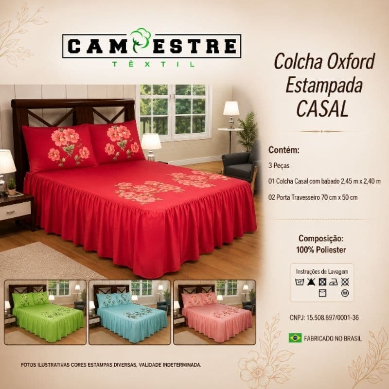 Colcha Casal Oxford com Estampada Várias Cores
