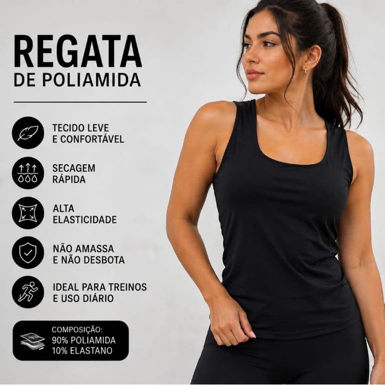 Regata Feminina Básica Poliamida Fitness Academia
