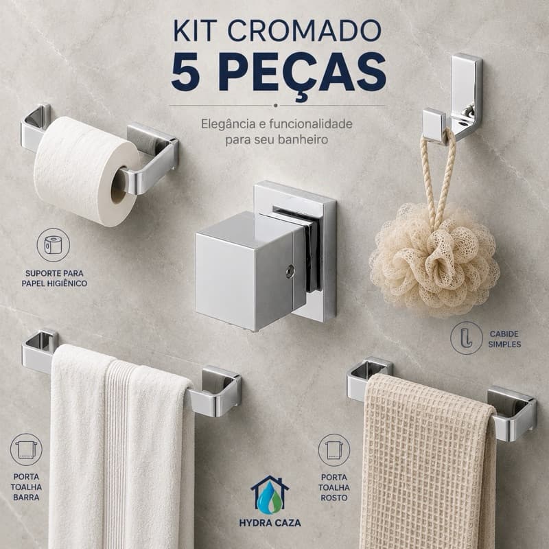 Kit Banheiro  com Acabamento Para Registro 5 Peças Luxo