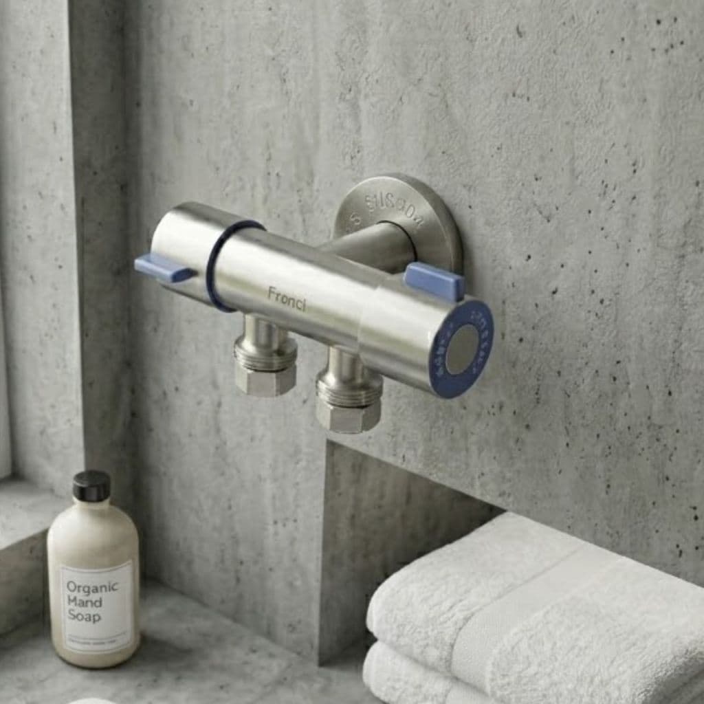 Válvula Registro Duplo 2 Saída Aço Inox 304 Fosco Banheiro Lavanderia Tanque Máquina Ducha Higiênica