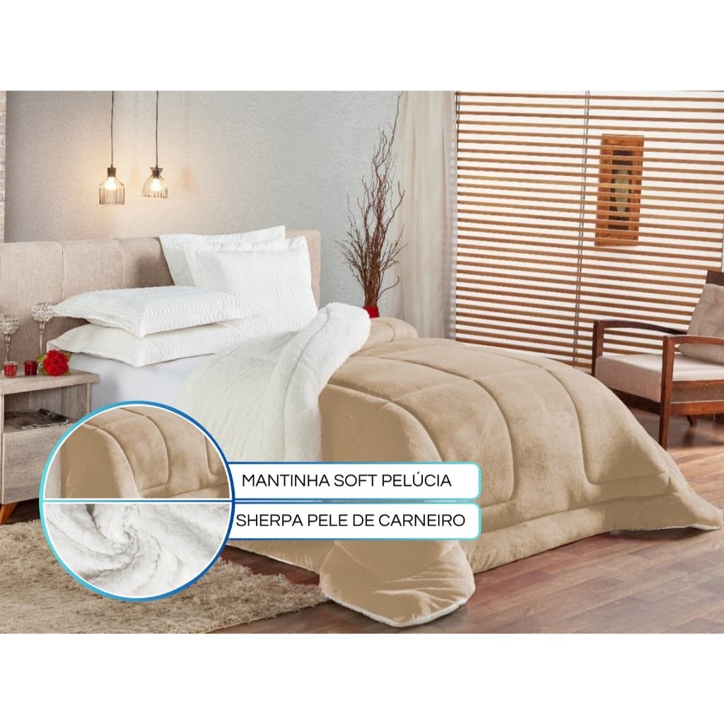 Coberdrom Queen Luxury Sherpa Premium Dupla Face Super Macio Quentinho Inverno 2,40x2,20