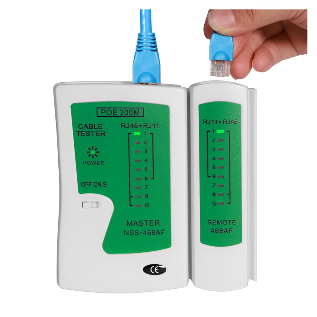 Testador de Cabos RJ45 RJ11 Cabo de Rede e Telefone | Master e Remoto | Com Luz de LED Bateria 9v