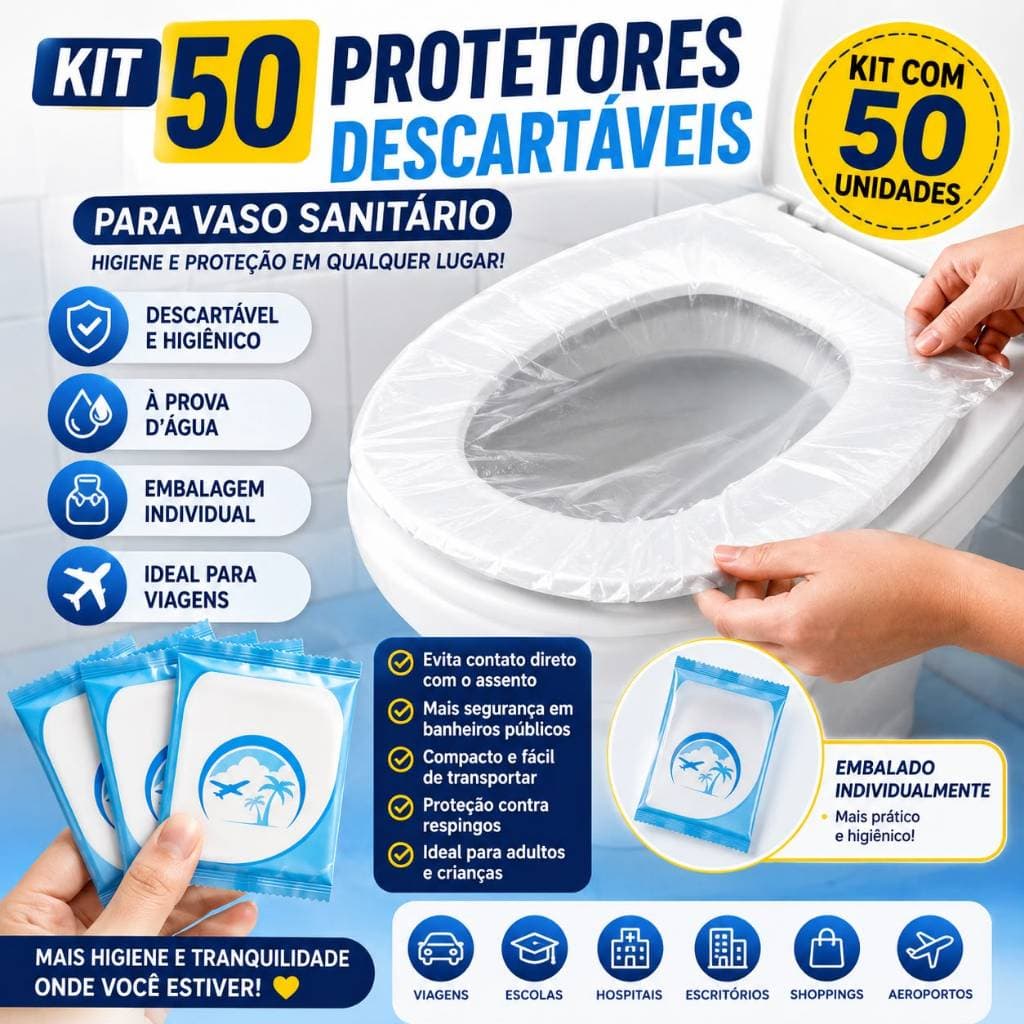 Kit 50 Protetores Descartáveis Para Vaso Sanitário Capa Assento Higiênica Viagem