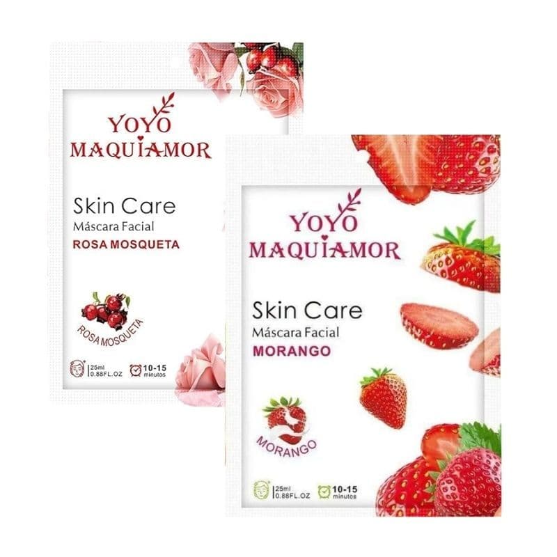 Kit 2 Máscara Facial Hidratante Morango e Rosa Mosqueta 25ml